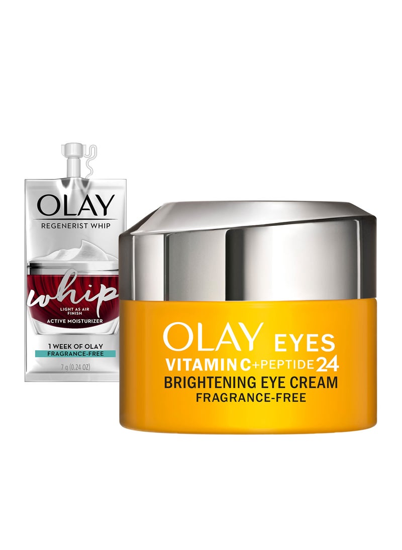 Olay Vitamin C + Peptide 24 Eye Cream, Fragrance-Free, 0.5 oz + Whip Face Moisturizer Travel/Trial Size Gift Set