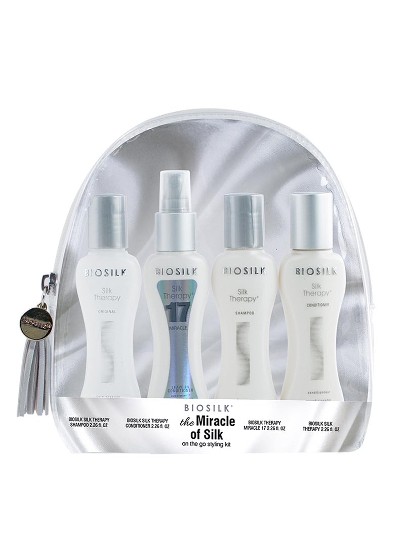 Biosilk The Miracle of Silk Kit, Includes Silk Therapy Shampoo, Conditioner, Original Leave-In Treatment, Miracle 17 Leave-In Treatment, 2.26 Oz Each