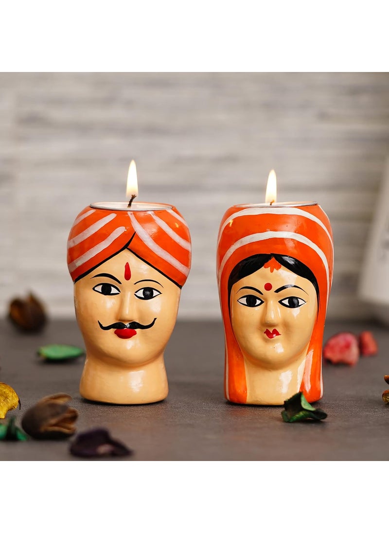 Webelkart Premium Handmade Kaka Kaki | Seth Sethani | Raja Rani Rajasthani Couple Tealight Candle Holder for Home | Kaka kaki face Tealight Holder for Diwali Decoration, Paper
