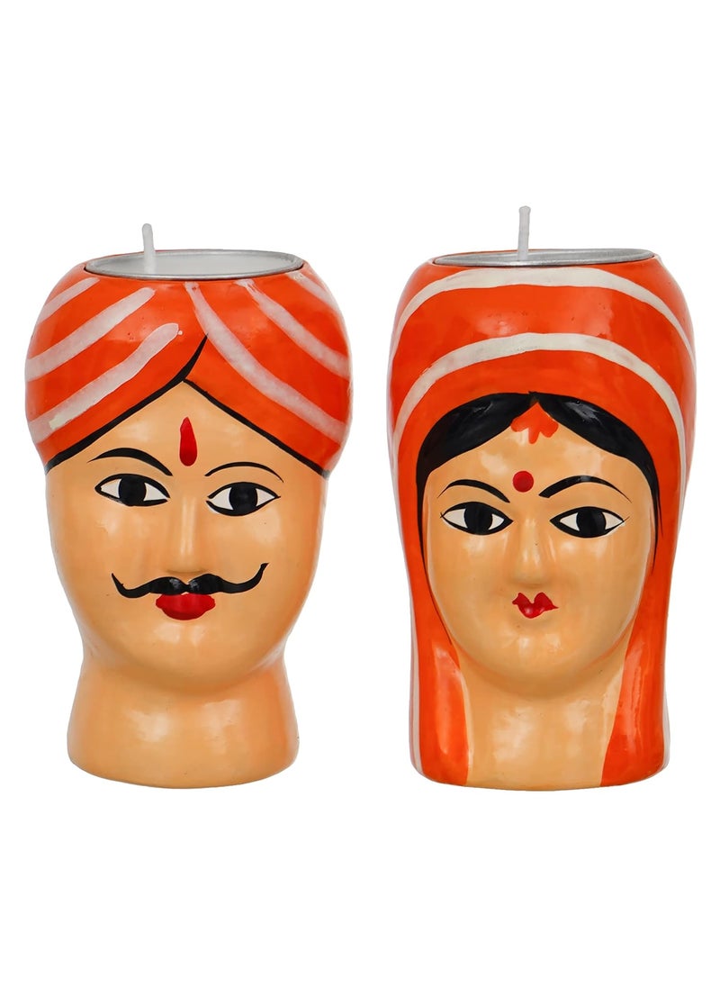 Webelkart Premium Handmade Kaka Kaki | Seth Sethani | Raja Rani Rajasthani Couple Tealight Candle Holder for Home | Kaka kaki face Tealight Holder for Diwali Decoration, Paper