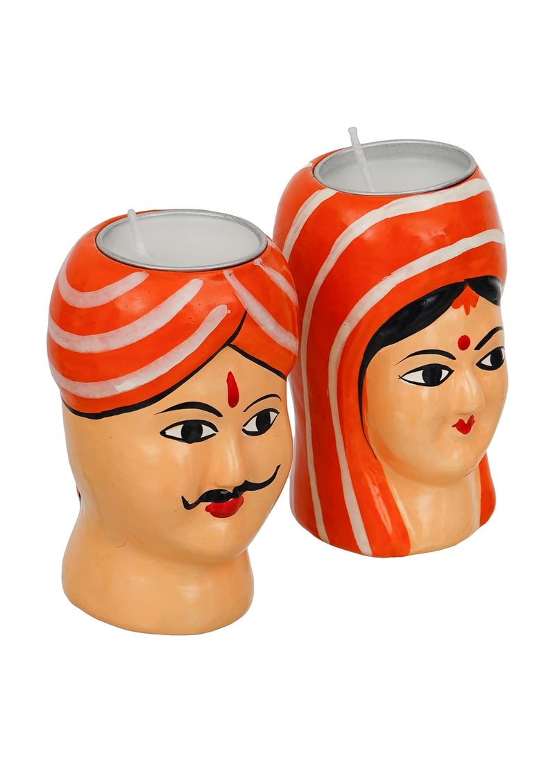 Webelkart Premium Handmade Kaka Kaki | Seth Sethani | Raja Rani Rajasthani Couple Tealight Candle Holder for Home | Kaka kaki face Tealight Holder for Diwali Decoration, Paper