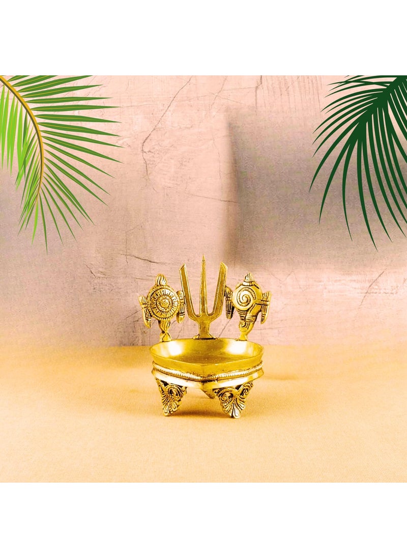 Puja N Pujari Shankh Chakra Namah Diya Brass Big Size for Pooja Room