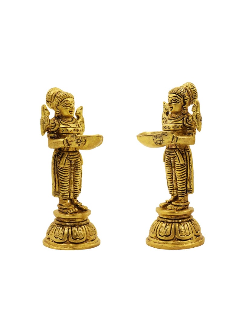Spillbox Traditional Handcrafted Brass Deep Laxmi Diya Pital Deep Lakshmi Diya Brass Lakshmi Holding with DiyaMayura Lakshmi DiyaWelcome Deep LakshmiNet Weight 980gm Paavai Villakku