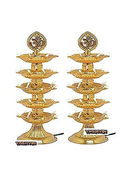 Balaji E Retail Electric Diya 5 Layer Pack of 2 Jyot Diya for Pooja 35 Deep Light MahaDiya Premium Electric Golden Light Plastic Diya for Diwali Made in India HZ544