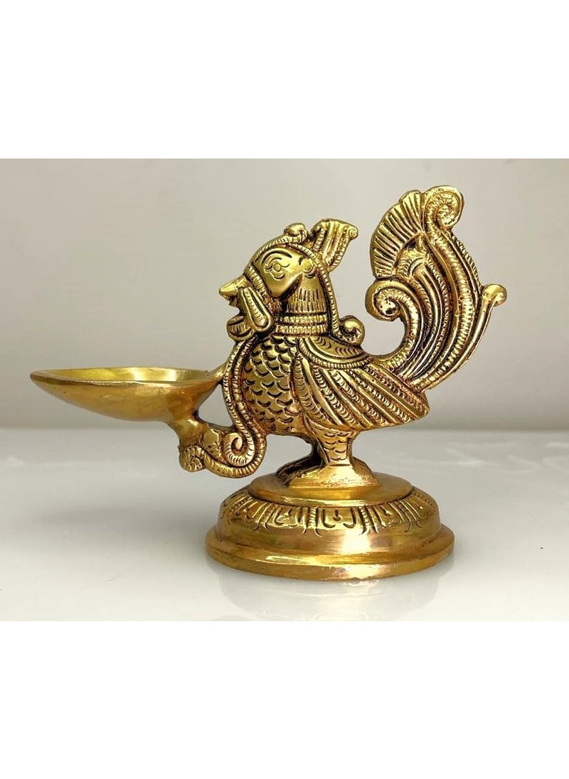 Yathashilpam Brass Diya for Pooja I Peacock Diya I Antique Brass Annapakshi Diya for Home Decoration in Gift Box I Brass Annam Diya Brass Deepam I Yellow Antique I 12 cm x 6 cm x 10 cm I Pack of 1