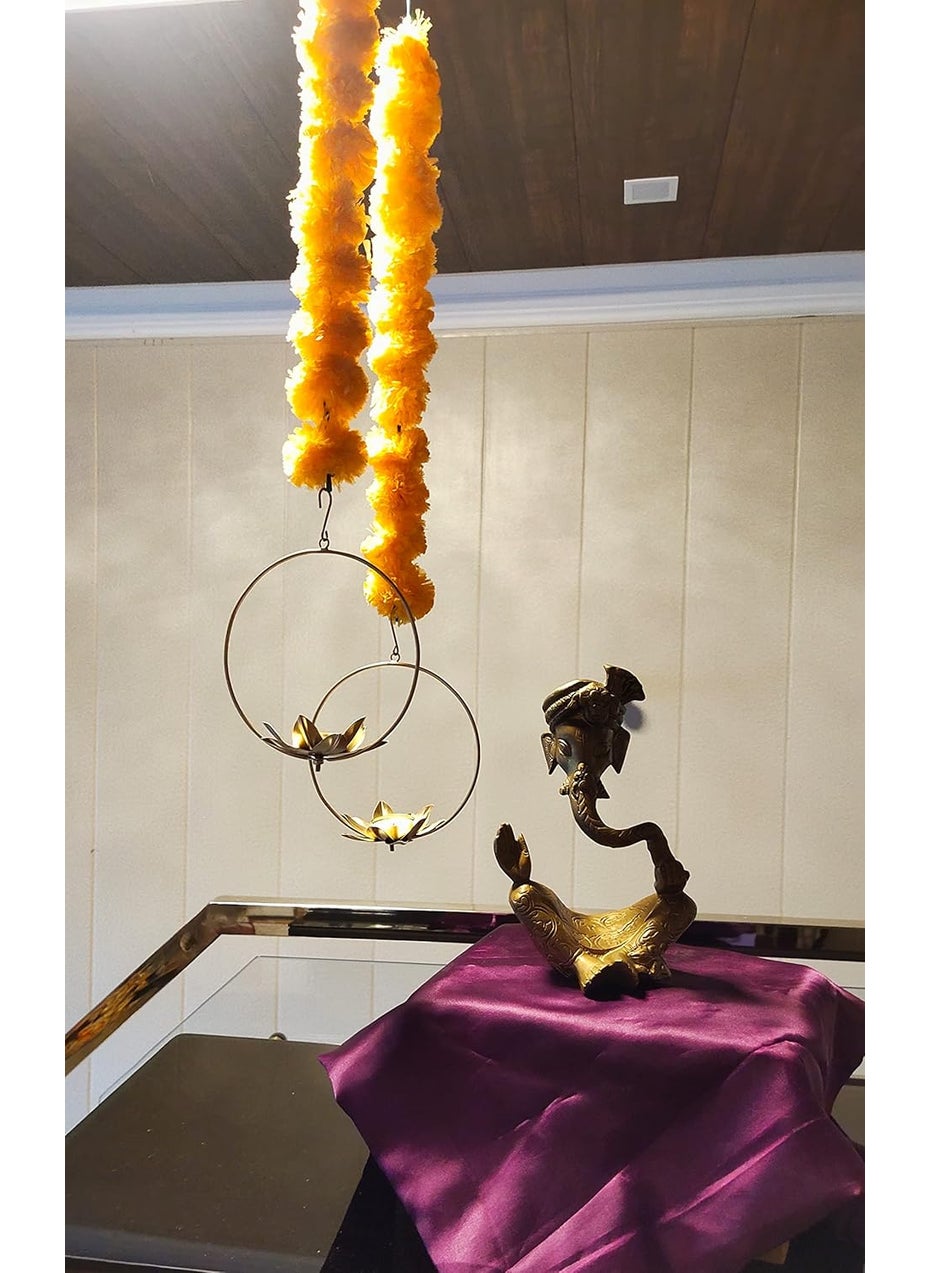 Blissful Decors Lotus with Marigold Flowers Hanging Tea Lights HolderEntrywayTerraceBalcony Decoration Diwali Tealight Holder Diwali Decorations Set of 02