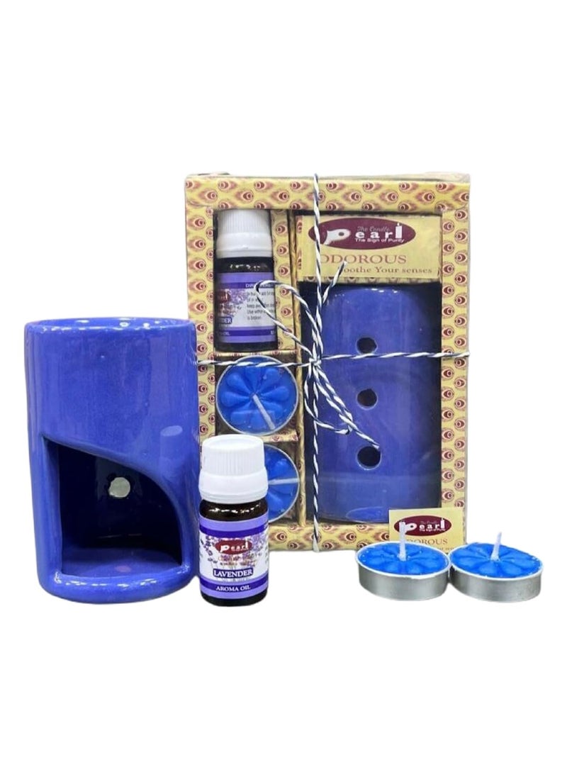 Luminous Azure Sanctuary Blue Ceramic Tea Light Holder Aromatherapy Oil Burner and Wax Warmer Ensemble for Serenity