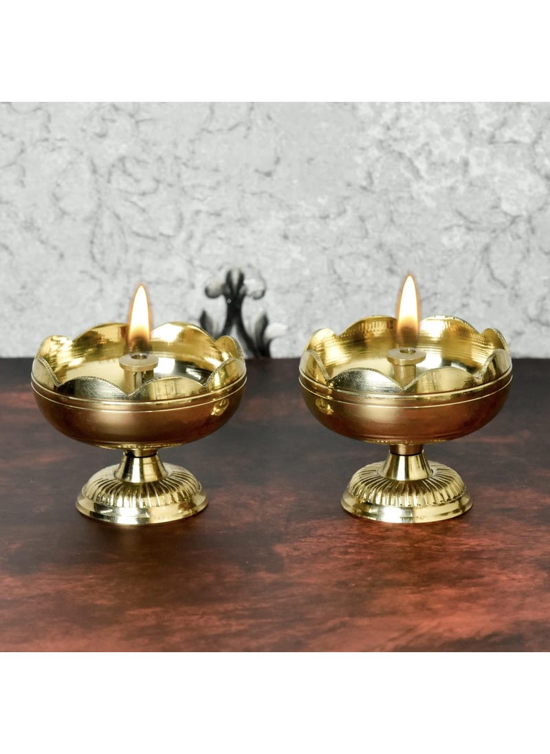Bhimonee Decor Pure Brass Tamatar Nanda Table Diya 175 inches Brass Pack of 2 pcs