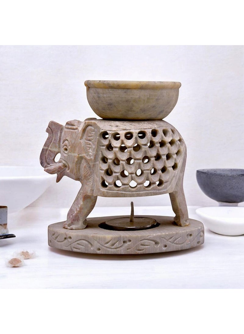 Pooja Creation Store Soapstone Oil Burner Marble Tealight Holder Set Pure Source India Purify Your Space Enhance Air Quality Elevate Your Mood