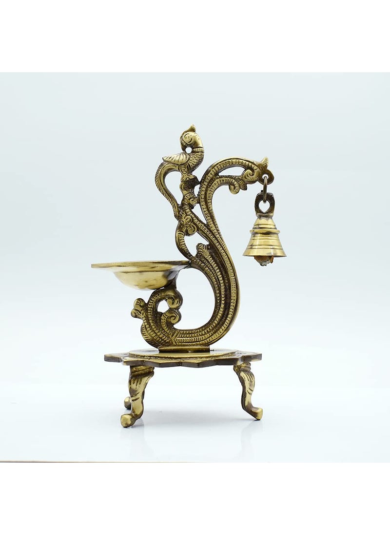 Peacock Design Brass Diya with Bell for Home Temple Mandir and Diwali