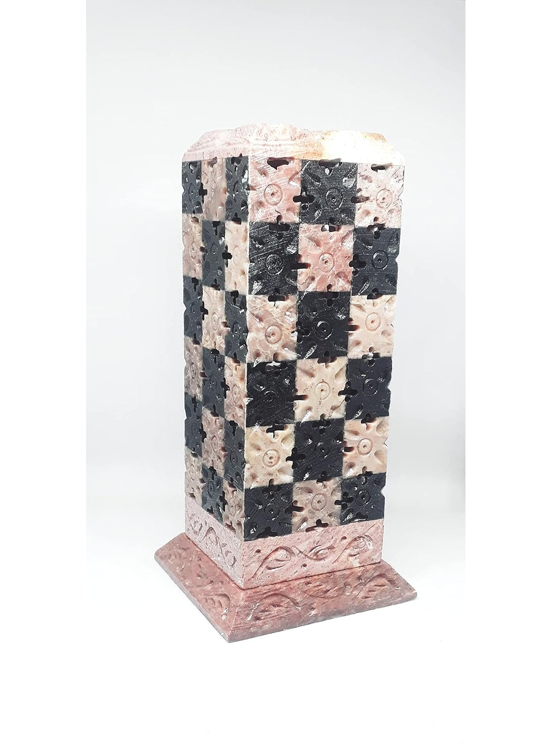 KRAFT CLOUDS Soapstone Marble Long Incense Stick Holder Agarbatti Stand Candle Holder Dhoop Stick Burner for Pooja Puja in Temple Home Decorative Showpiece Black Beige Floral Carved 7 inch