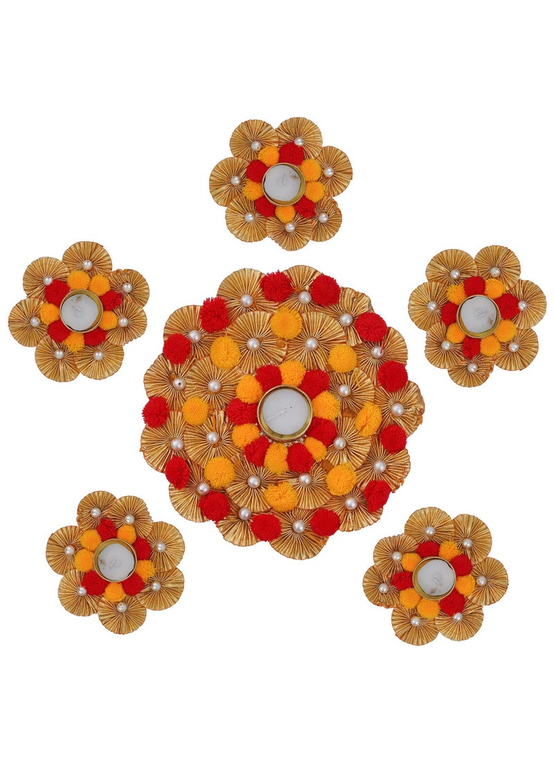 Sanvatsar Home Decorative Rangoli Diya Set Corporate Gift Diwali Gift Diya for puja Home Decoration Light Diya Christmas Candle Lighting New Year Candle Set of 6 Yellow Red