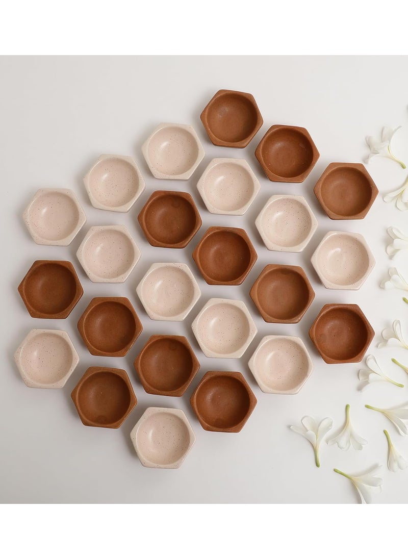 Miah Decor Traditional Ceramic Diya Set Pack of 24 for Diwali Decoration Puja Handcrafted Hexagonal Shape Oil Lamps Reusable Dishwasher Safe EcoFriendly Diyas for Diwali Puja Home Deco Gift