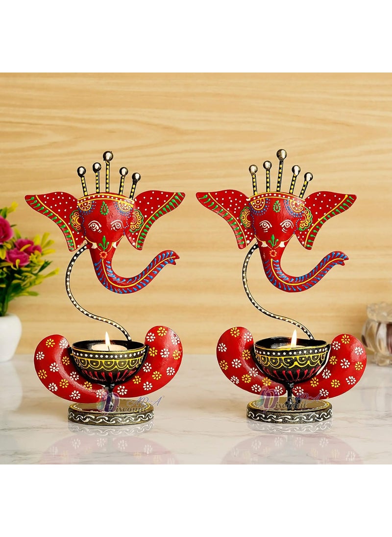 Discount ARA Iron Tealight HolderDecorativeFestival GiftsDiwali Gifts Gifts Pack Of 2 Red Set Of 2
