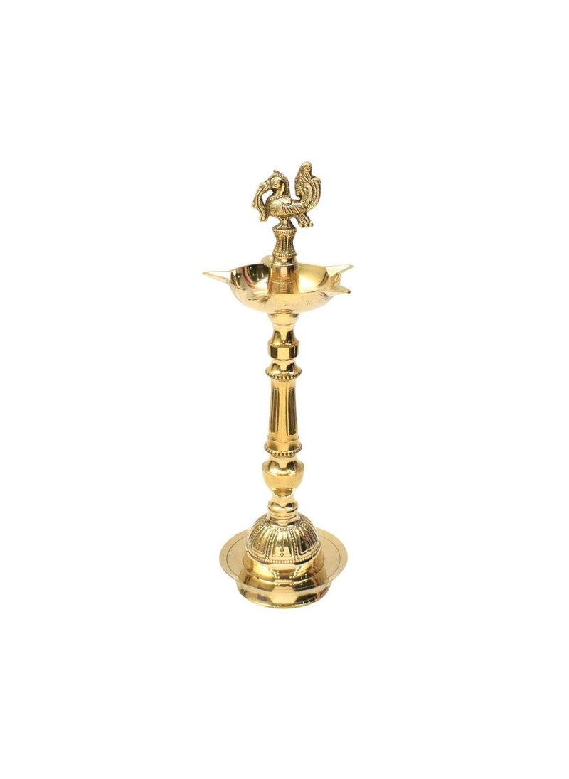 Tarang Arts Brass Peacock Oil DiyaLamp with Gold Finish Brass Diya Deepam for Home Decor Puja Temple Diwali Religious Festivals Rituals Office Decor Gifts 24x7x7 Inches