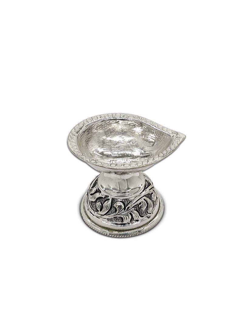 MAA SILVER Pure Silver Diya with Leaf Shape Design Antique Oxidised Finish BIS Hallmarked Perfect for Gift and Pooja Use 925 Purity35 Grams Silver