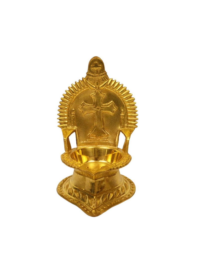 Spillbox Traditional Handcrafted Brass Jesus Madha Vilakku Christmas Gift Brass Candle Holder Christian Diya Mother Mary Christian Religious Rituals and Prayer Cross Big