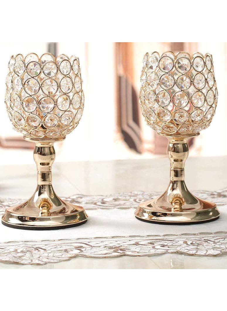 Artemade Pillar Cut Pakeeza Gold Small Urli Bowl Golden Candle Holders Iron Stand Decorative Deepak Candlestick for Dining Room Home Office Table Diwali Decor Pooja Lantern Lamp Pack of 2 23X18 Cm