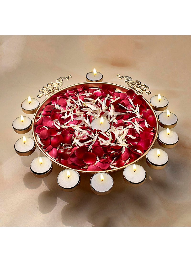Satvik 3 Pc Set Decorative Designer Metal Urli Beautiful Peacock Flower Floating Candles Bowl Tea Light Holder Indian Festive Living Room Home Spa Floral 12 INCH URLI 1 Pc