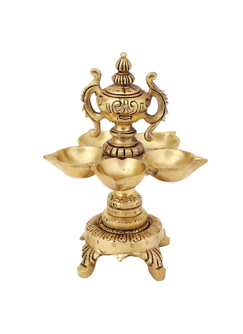 Jaszz Art Brass World Cup Diya 5 Diya7 inches and 13 Kg with Stand Ethnic Design Handmade Curved Oil Wick Antique Deepak Lamp for Home Decor Temple Puja Counter Diwali Decoration Festival Gift