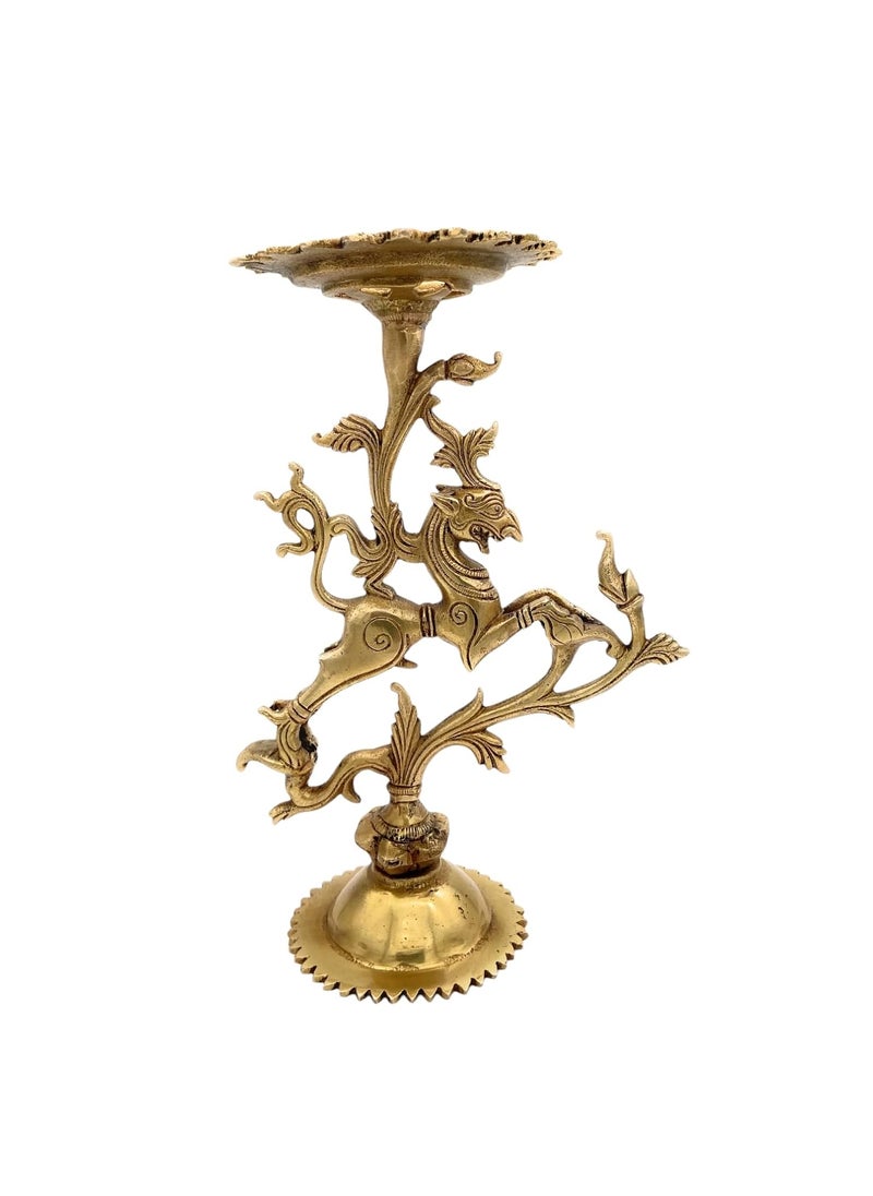 Bhunes Brass Candle Stand Yali Holder Agarpathi Stand Candle Stand Lion Styled Dhoop Holder DhoopdaniGold 95 Inch 1 Piece
