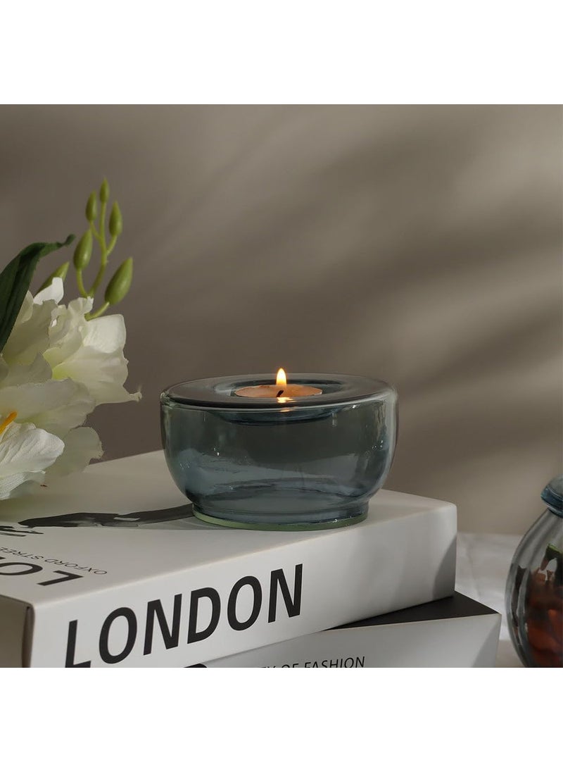 ESQ Living Round Set of 2 Ella Tealight Holders Durable Glass Tealight Decoration Gift Items for Decor Table Desks Side Tables Living Room Office Aqua Small