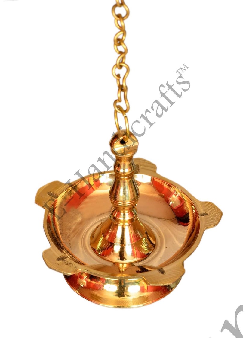 EHandicrafts Brass Hanging Diya with Chain Gold_10 x 10 cm