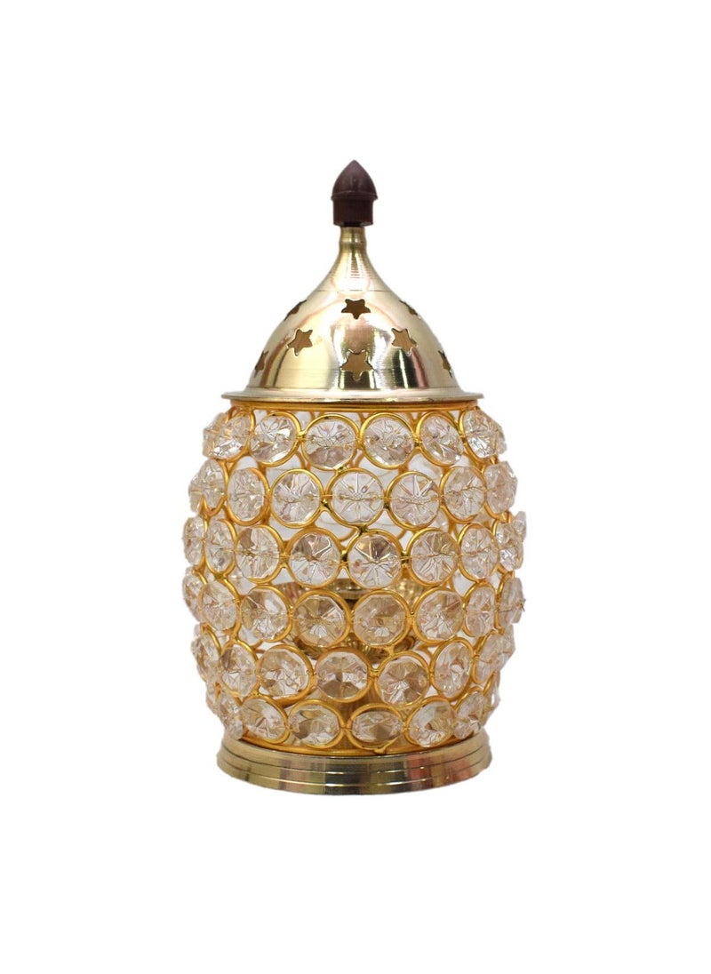 Tarang Arts Brass Crystal Diya with Gold Finish Traditional Handcrafted Decorative Brass DiyaOil Lamp Design for LongLasting Use Ideal for Home Decor Pooja Festive Occasions 7x3 Inch