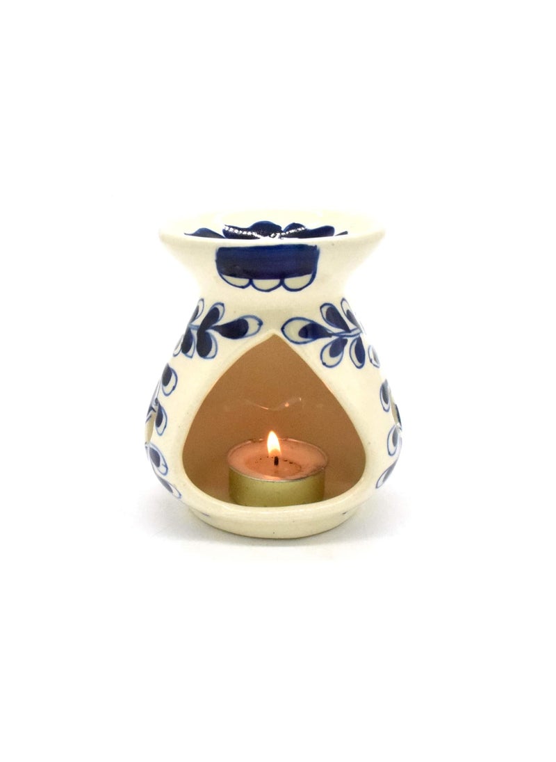 Master Piece Crafts Blue Floral Leafy Ceramic Aroma Burner Oil Warmer Oil Burner DiffuserWax Warmer Lamp Essential Oil Burner