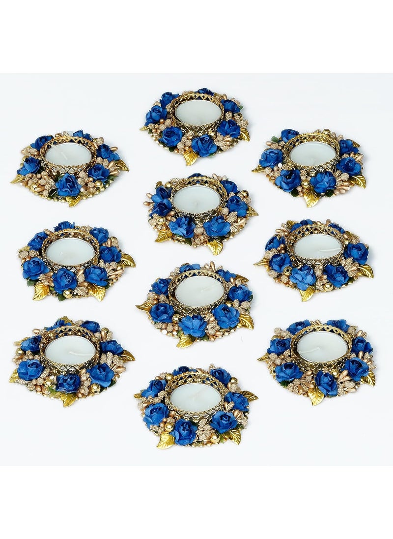 Sanvatsar Home Decorative Diya SetCorporate GiftPlastic Table Diya Diwali Gift DiyaDeepak Candles New Year Gift Christmas Gifts Home Decoration Light Diya Set of 10 Darkblue Color