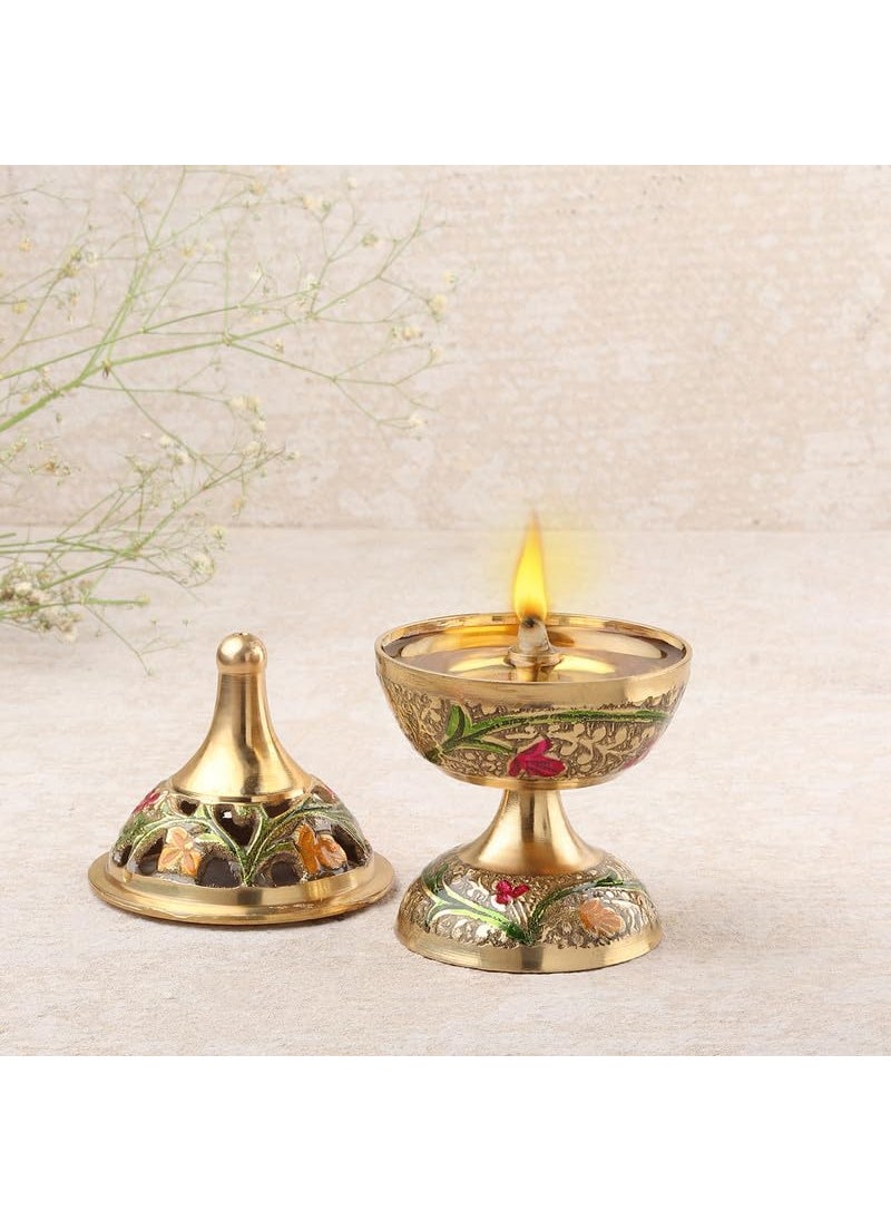 DOKCHAN Premium Golden Brass Pyali Diya with lid Cover for All Pooja and All Festivals 11cm
