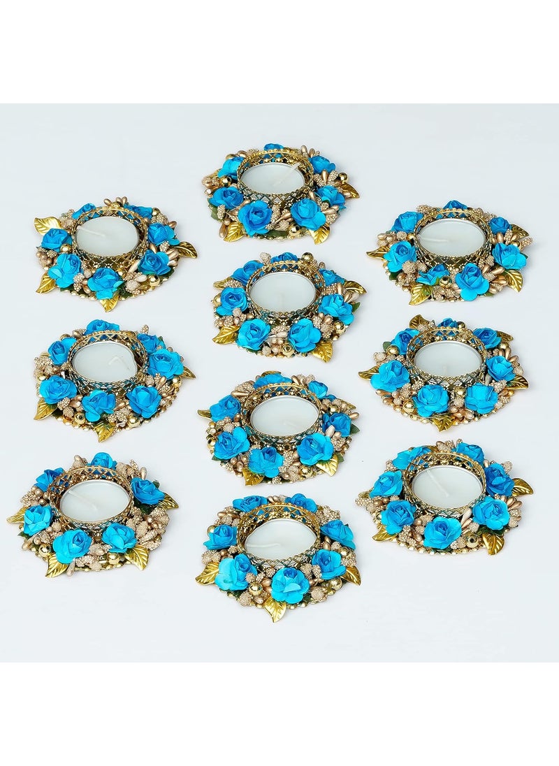 Sanvatsar Home Decorative Diya SetCorporate GiftPlastic Table DiyaDiwali Gift DiyaDeepak Candles New Year Gift Christmas Gifts Home Decoration Light Diya Set of 10 Blue Color