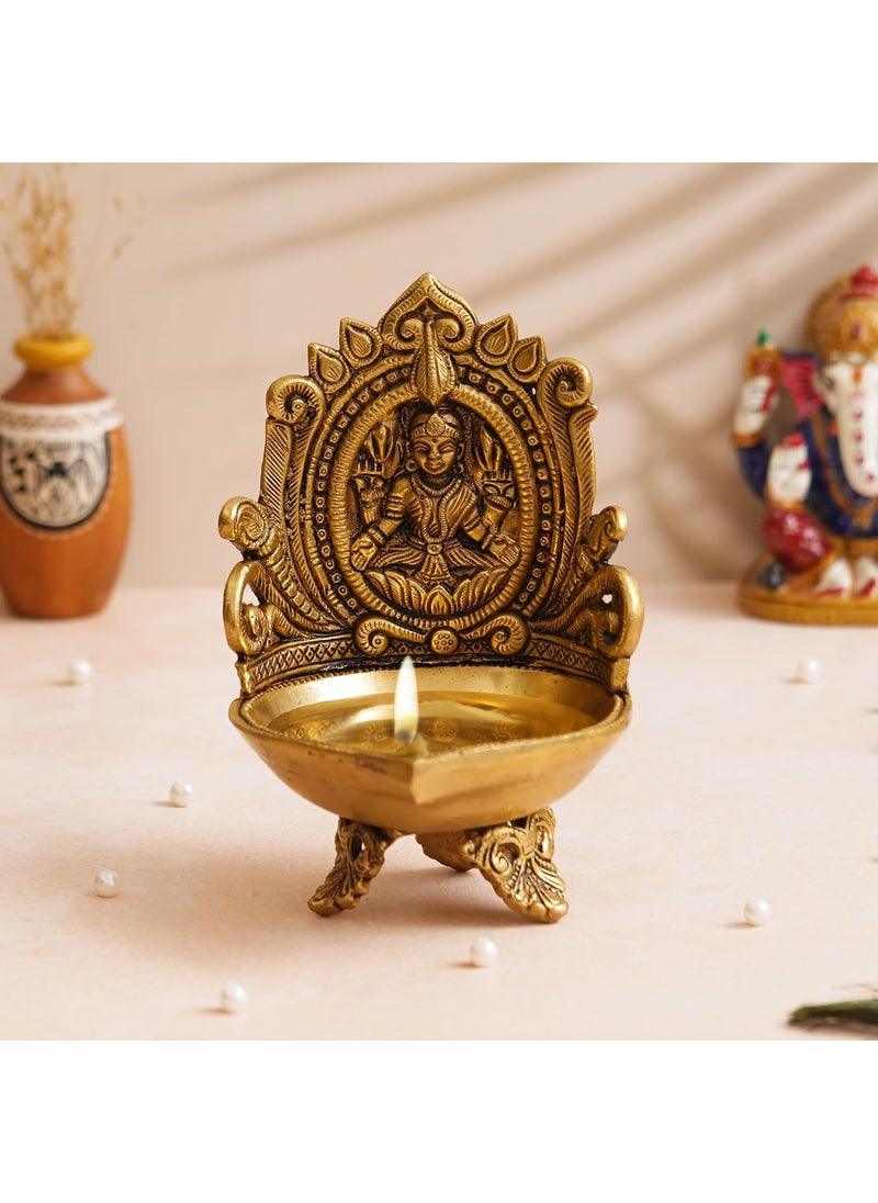 Shyam Antique Creation 7 Inch Brass Laxmi Diya Deepak for Puja Room MATA Lakshmi Oil Deepam for Temple Oil Lamp Akhand Jot Diya for Diwali Pooja and Home Office Puja