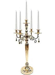 The Decor Affair 5 Arm Gold Plated Handmade Decorative Candelabra Candle Holder Table Top Candle Stand Candlestick Home Decor Showpiece Luxury Aluminium Candle Stand for Table Height 2 Feet