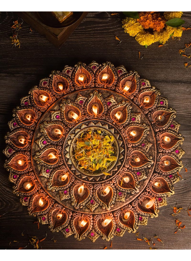 The Handicraftian Exclusive Terracotta Material Modern 31 Diya Thali for Diwali Decoration Items for Home Decor