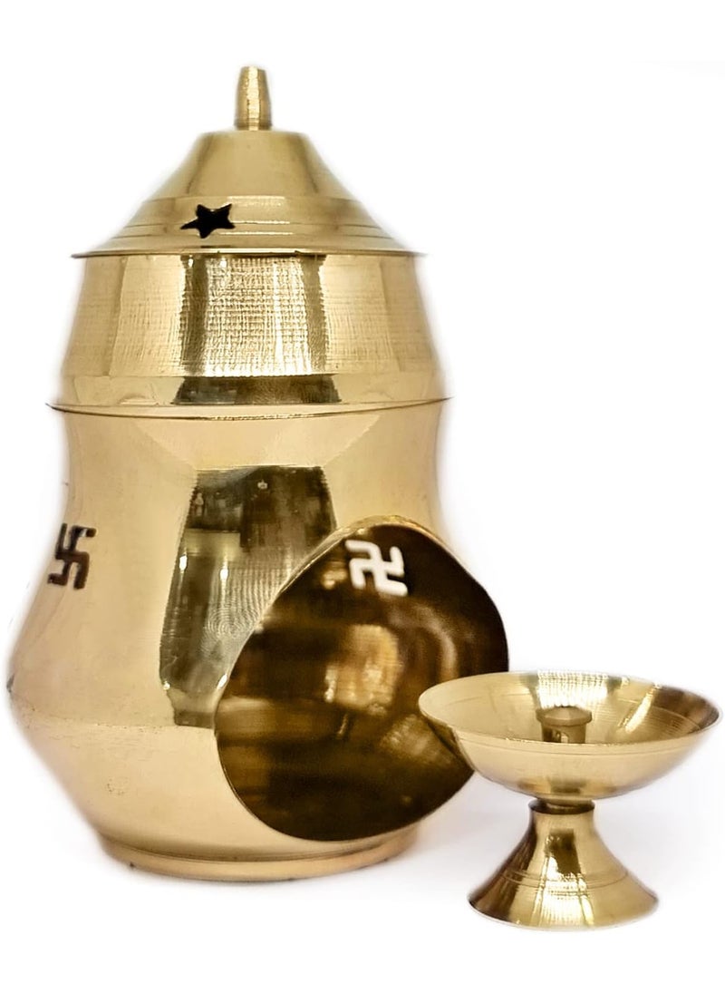 Satvik Pure Brass Essential Oil Burner Kapur Burner or Lamp for Pooja Oil Diffuser Tea Light Candle Oil Warmer Holder Ornament for Yoga Spa