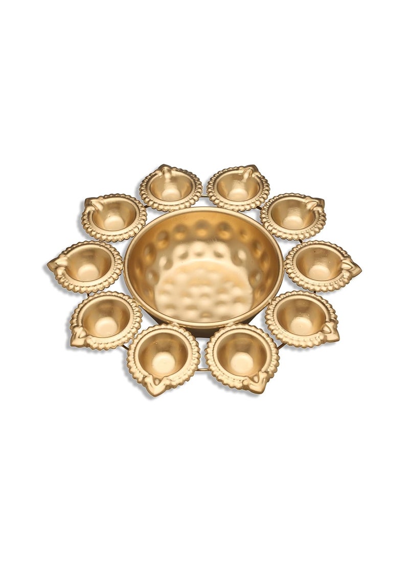 Tia Crafts Decorative Metal Diya Traditional Diya Urli Tealight Holder Golden Bowl for Floating Flowers Home Office Wedding Decor Large 14 Inch