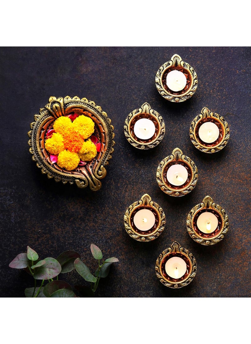 The Handicraftian Exclusive Terracotta Material Modern Curve Diya Set of 10 for Diwali Decoration Items for Home Decor