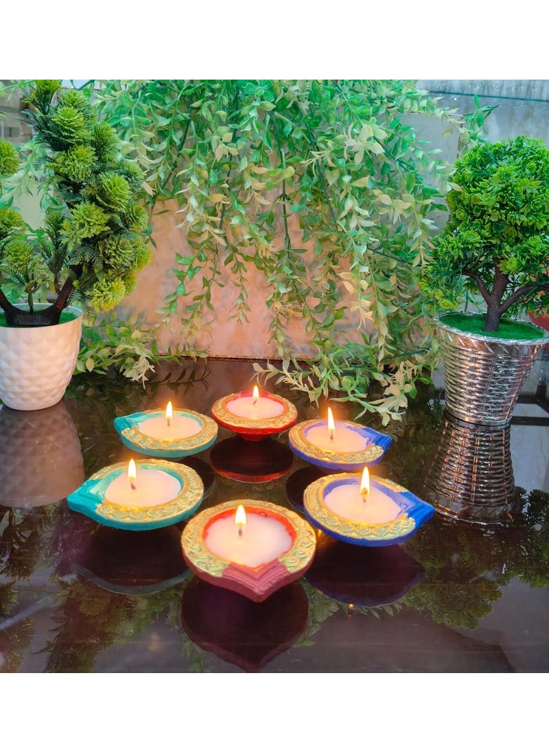 Mithila Wax Filled Diya Diya Diya Deepawali Diyas Diya Diya Wax Filled Handmade Diya for Celebration Festival Decoration Gifting Set of 12 Multi Colour