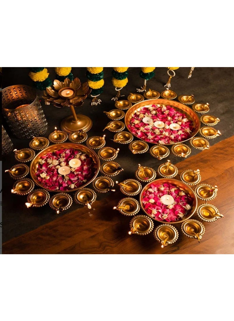 Orbit Art Gallery Urli Diya 3pcs Lotus Urli Bowl Diwali Decor Lotus Urli Diwali Diya Golden Candle Holder Tealight Candle Holder Pooja Diya Urli 12 14 16