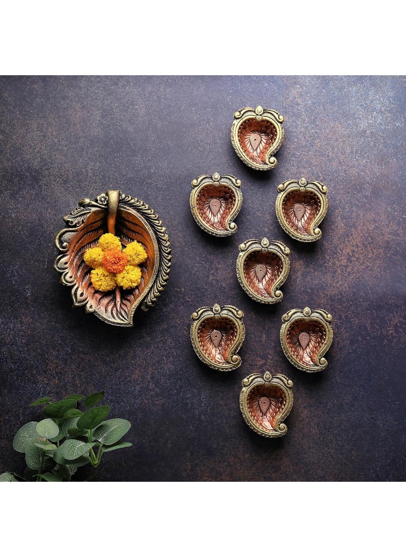 The Handicraftian Exclusive Terracotta Material Modern Mando Diya Set of 10 for Diwali Decoration Items for Home Decor
