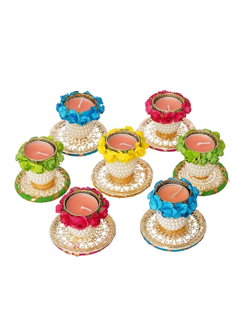 Sanvatsar Home Decorative Diya Corporate Diwali Diya for puja Home Decoration Light Diya Christmas Candle Year Candle Set of 7Multicolor