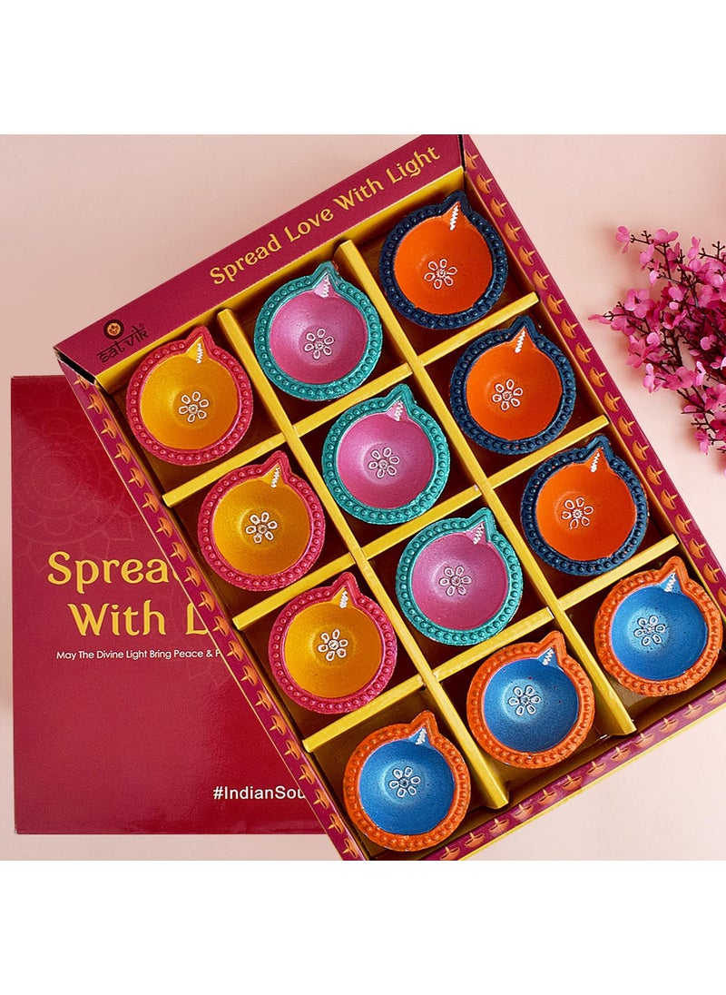 SATVIK 12PC Handcrafted Teracotta Clay Diya For Diwali Festival Clay Diya For Puja Earthen Oil Deepak For home Decorations Mitti ka DiyaTraditional Clay Diya Tealight Holder Diya for pooja CD14