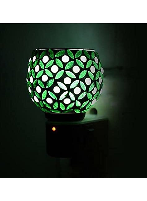 Metroplus Multipurpose Ceramic Kapoor Dani Night lamp Electric Glass Incense Burner Aroma Burner with Night Lamp Electric Kapur Burner Electric Dhoop Dani for Home Office Green