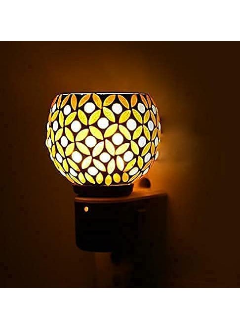 Metroplus Ceramic Kapoor Dani Night lamp Electric Glass Incense Burner Aroma Burner with Night Lamp Electric Kapur Burner YellowRound