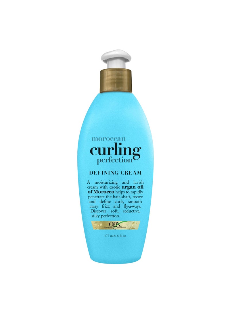 OGX Argan Oil of Morocco Curling Perfection Curl-Defining Cream, Hair-Smoothing Anti-Frizz Cream to Define All Curl Types & Hair Textures, Paraben-Free, Sulfated-Surfactants Free, 6 oz