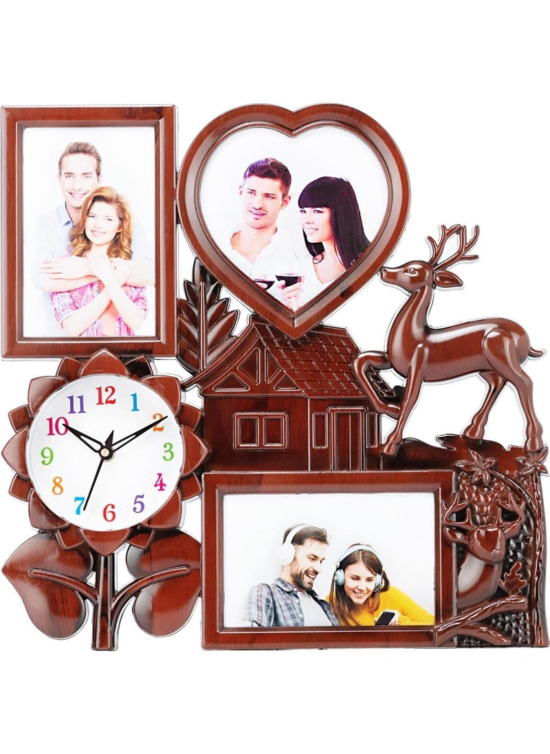 Harbour Analog Latest Stylish New Models Wall Clock with Photo Frames for Home Living Room Hall Bedroom Size Height 355 CM X Width 355 CM Home Decor Big Size Wall Clock 022LBN Dark Brown