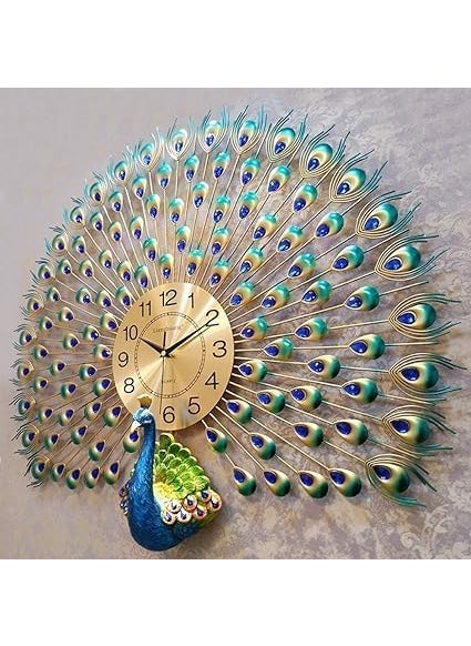 Luxury Metal Peacock Wall Clock,S M Impex Peacock Wall Clock Big Silent Clock for Home Decoration Crystal Luxury Perfect for Living Room, Hotel, Home Decor, Bedroom, Office Clock, Metal, Blue