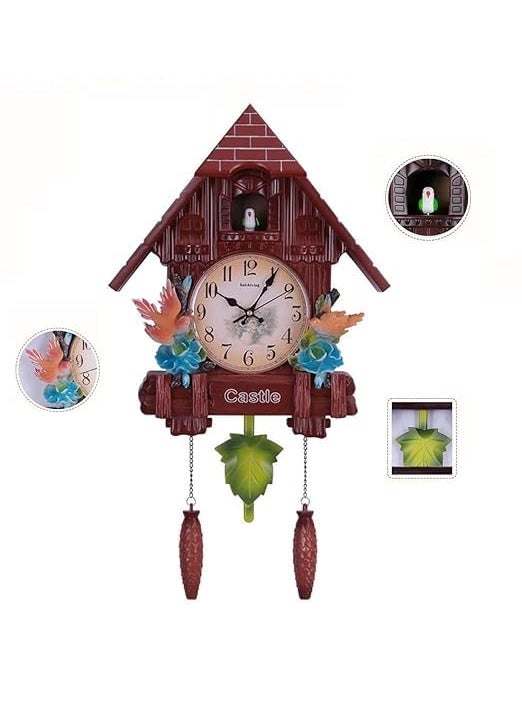 Three Secondz Cuckoo Bird Wall Clock with Fixed Door Door Does not Open or Close Size 65 cm x 16 cm x 37 cm Coffee Brown