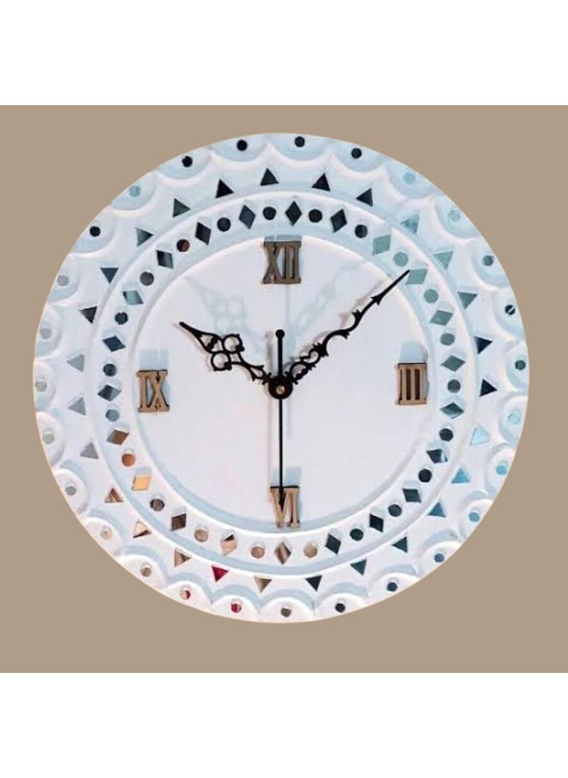 Decordial Handmade 12 Modern Art White lippan Wall Clock Hanging Painting Aesthetic Art Home Decor for Living Room Gift for Anniversary Birthday Wife Sister Customized Handmade by Artist